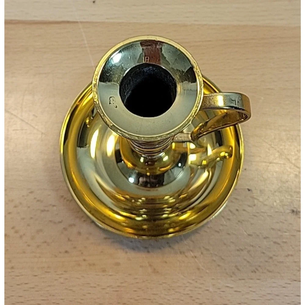 Brass Candlestick Candle Holder Chamberstick Academia Gold Tone India Handle